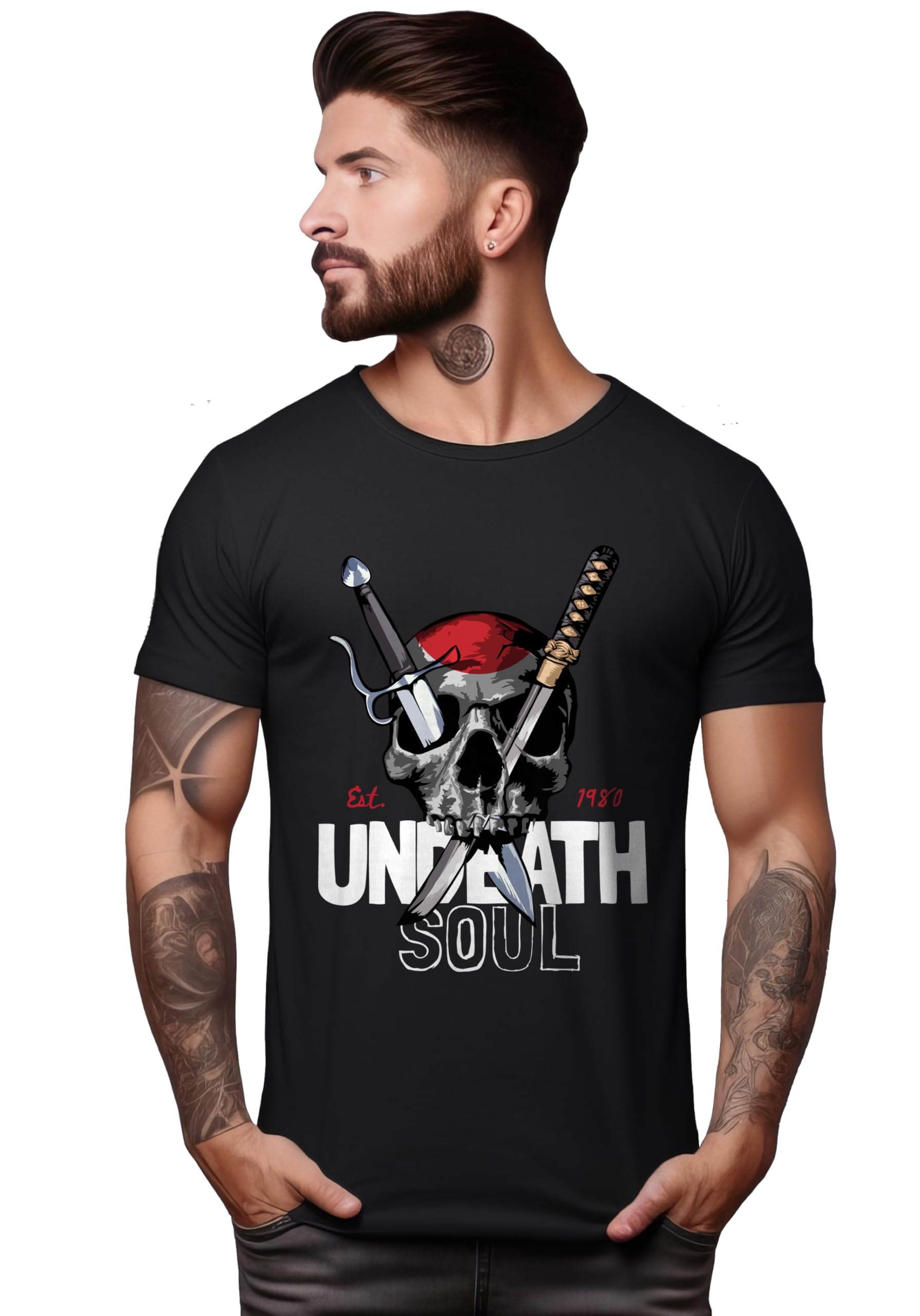 Peppyzone Mens Regular Fit T-Shirt (PZ-Skull438_Black