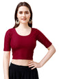 Pujia Mills WomenS Readymade Dobby Cotton Lycra Stretchable Round Neck Half Sleeve Blouse Fancy Maroon Color Lycra Stretchable