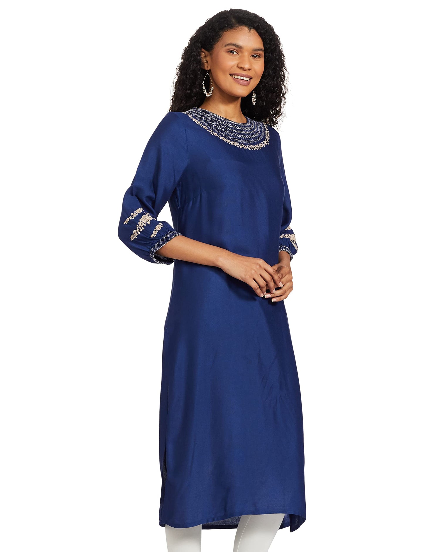 W for Woman Rayon Solid V-Neck Straight Kurta for Women
