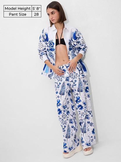 The Souled Store Disney : Once Upon A Dream Women and Girls Straight Fit Polyester Comfortable Trendy Pants White
