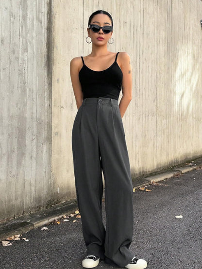 OOMPH! Womens High-Waisted Pant | Wide Leg Trousers | Korean Style Stretchable Trouser Cloud Grey