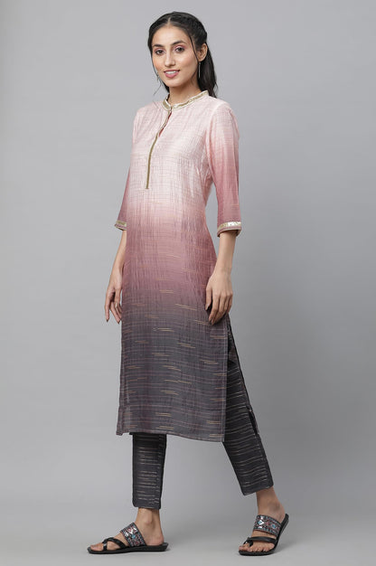 Pink Nylon Viscose Ombrey Kurta And Trouser Set_23Auas14570-507733
