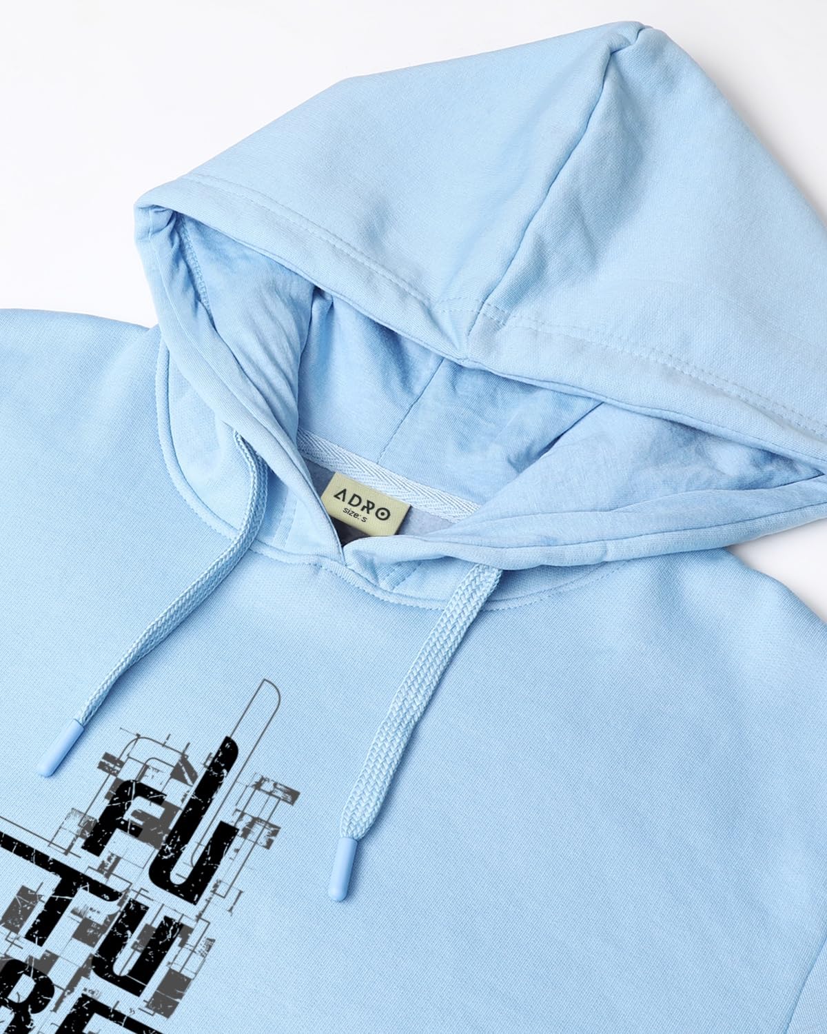 ADRO Men's Cotton Blend Neck Hooded Sweatshirt (H24-FTR-SK_Sky Blue