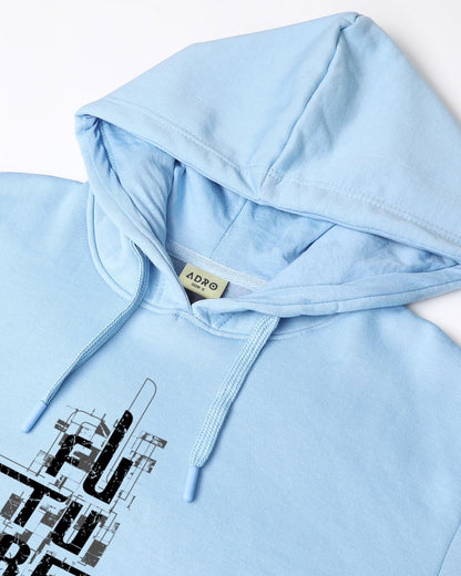 ADRO Men's Cotton Blend Neck Hooded Sweatshirt (H24-FTR-SK_Sky Blue