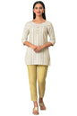 Aurelia Beige Stripe Print Kurti & Trousers Set