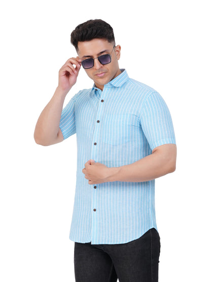 Mens Striped Regular fit Cotton Casual Shirt Blue