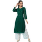 Gufrina WomenS Georgette Straight Kurta Palazzo With Notch Neck 3/4Th Sleeves Solid Pattern Chikankari Work Calf Length And Reg