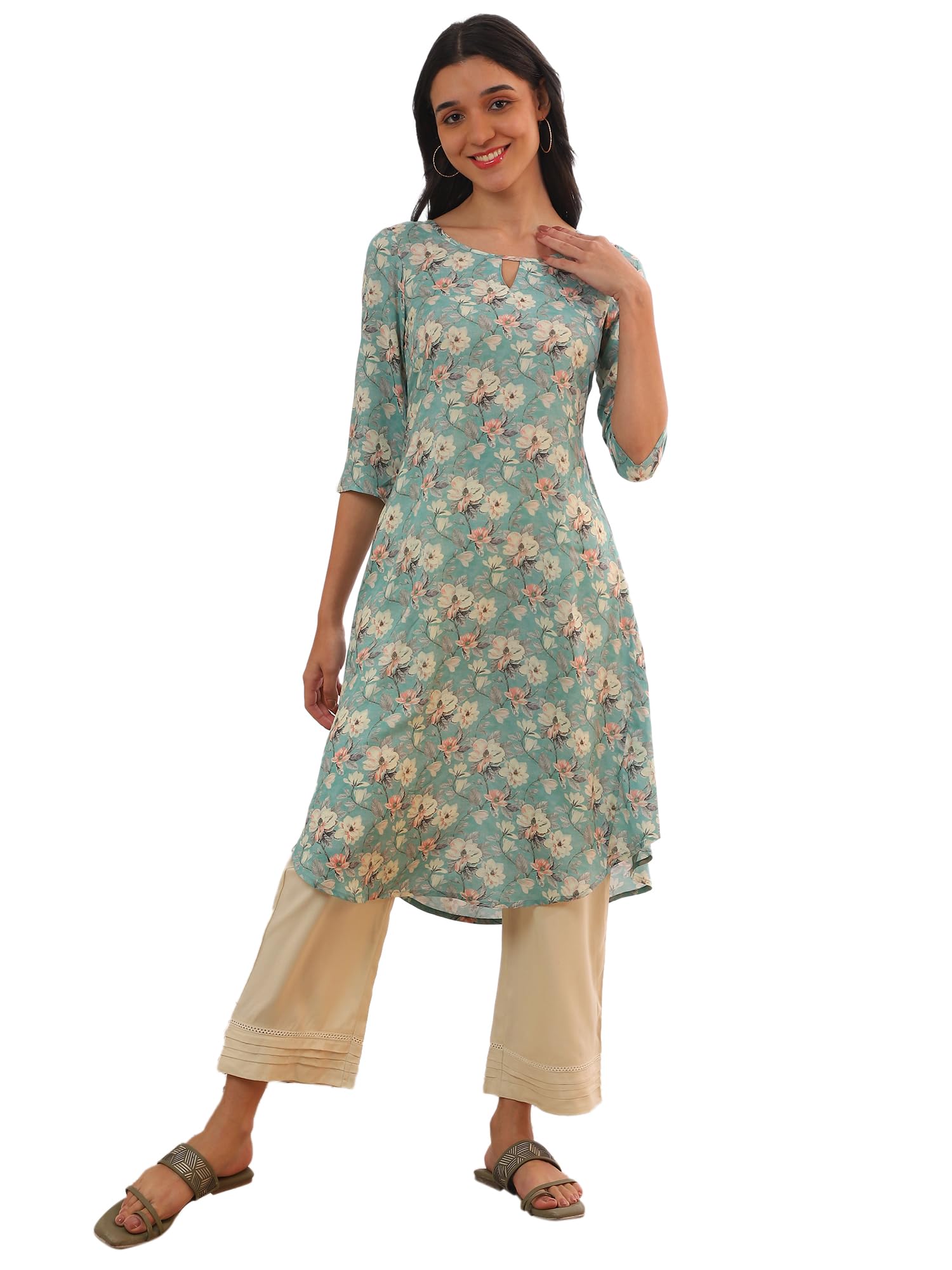 Aurelia Women's Blue Printed A-Line Kurta (Size: 2XL)-A15591-508943