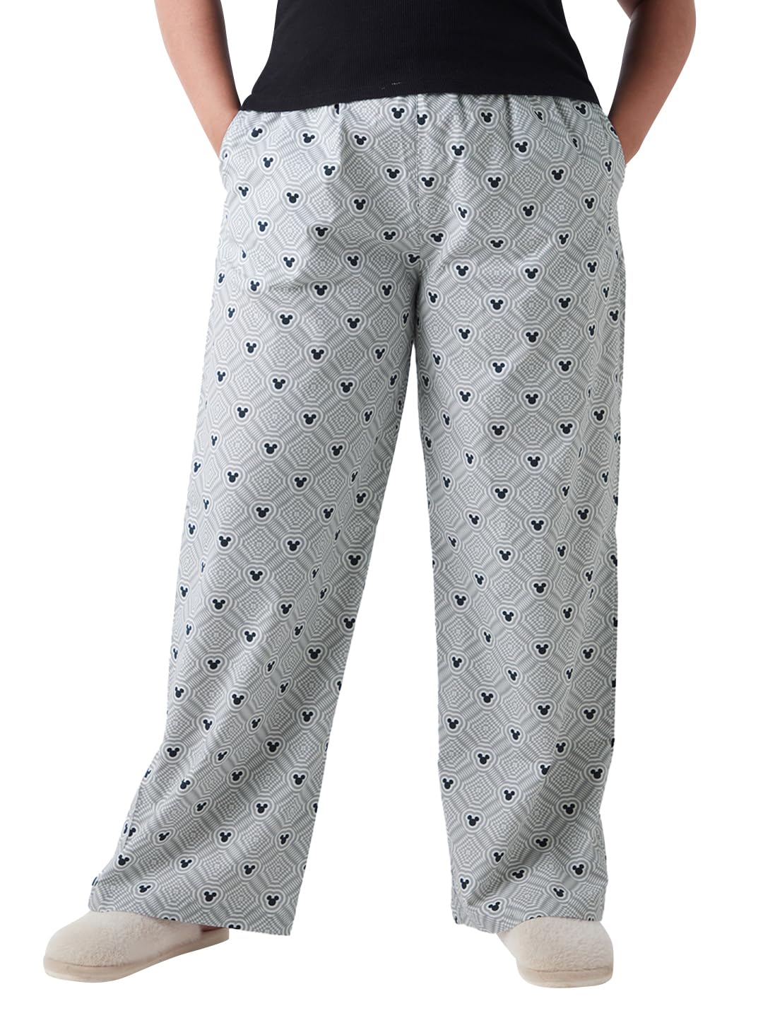 Bewakoof Womens All Over Print Regular Fit Poplin Plus Size Pyjama_645098_Grey_3XL