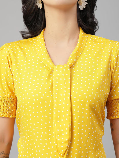 Style Quotient Women Polka Printed Yellow White Polycrepe Semi Formal Top