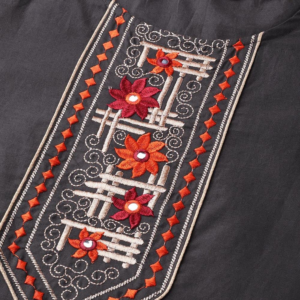 anubhutee Women Charcoal Grey Yoke Design Straight Cotton Kurta