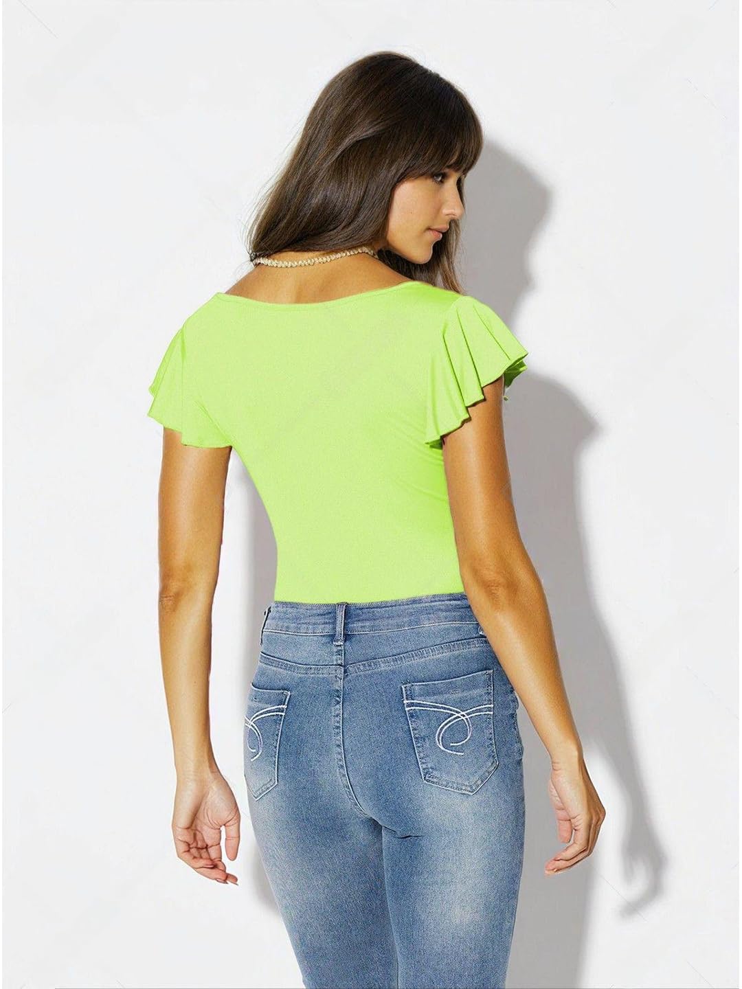 Kotty WomenS Solid Butterfly Sleeves Top(Green,L)