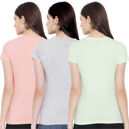 Preneum Womens Cotton Regular Fit Latest Graphic Stylish Printed Short Sleeves Casual T-Shirt || Trendy & Styles (Pack 3), Peac