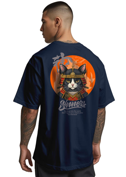 Peppyzone Mens Oversized Fit T-Shirt (PZ-OST-Trendy50_Navy Blue