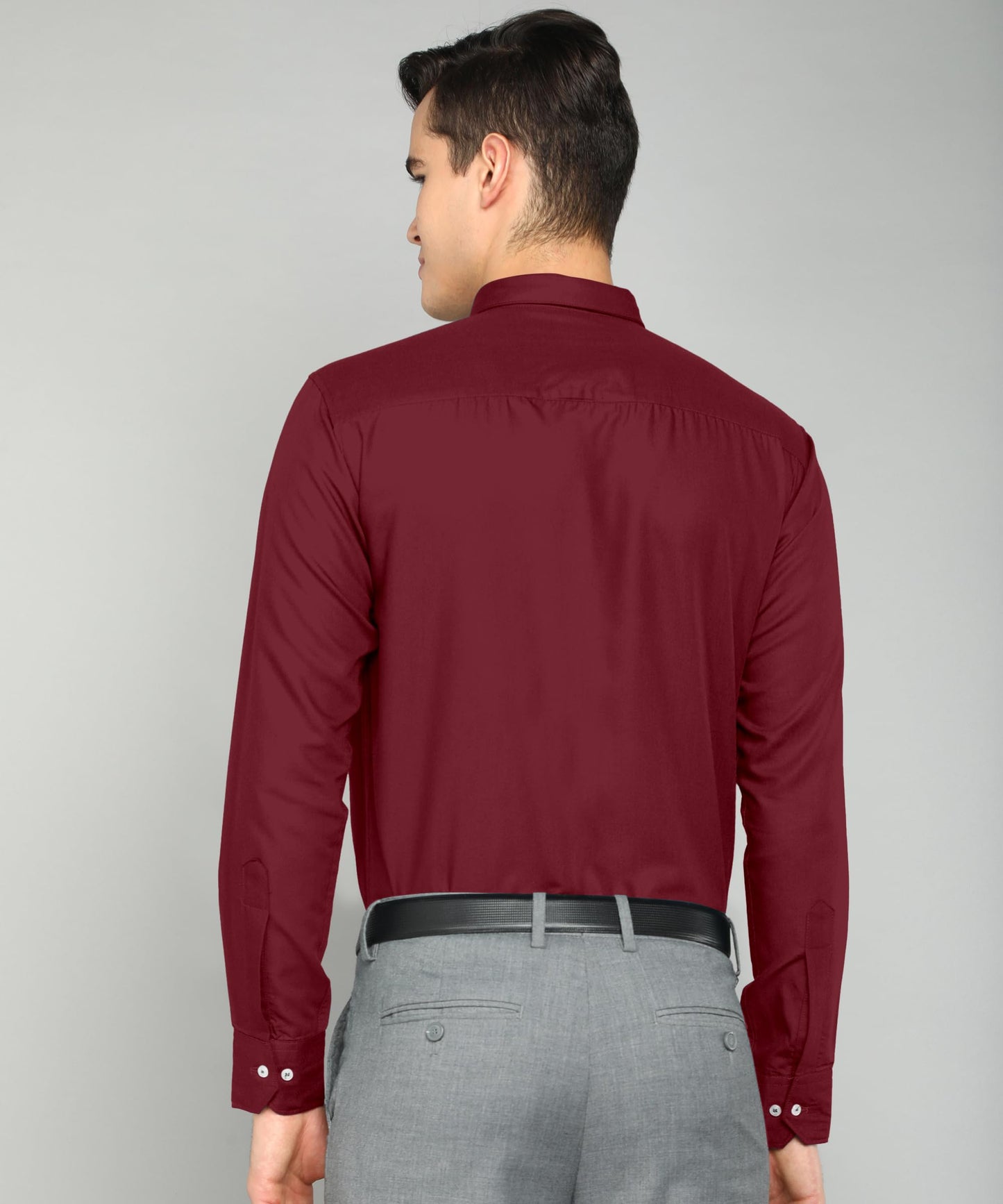 Mildin MenS Regular Cotton Blend Maroon Slim Fit Solid Button Down Spread Collar Full Sleeve Curved Hemline Formal Shirt With O