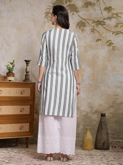 Stylum Women's Self Designed Cotton Blend Straight Kurta (URVASHI_Grey)