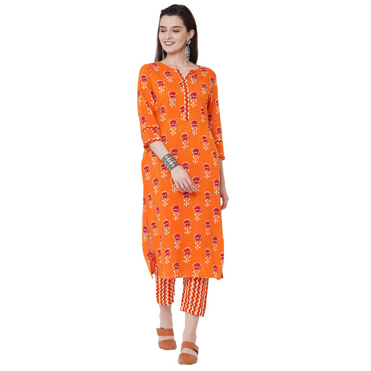 GoSriKi Women's Cotton Straight Kurta with Palazzo (GSHK132_GO)