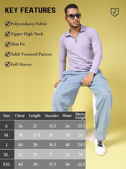 Rigo Polyester T-Shirt for Men | High Neck, Slim Fit T-Shirt for Men | Solid Casual T-Shirts Light Purple