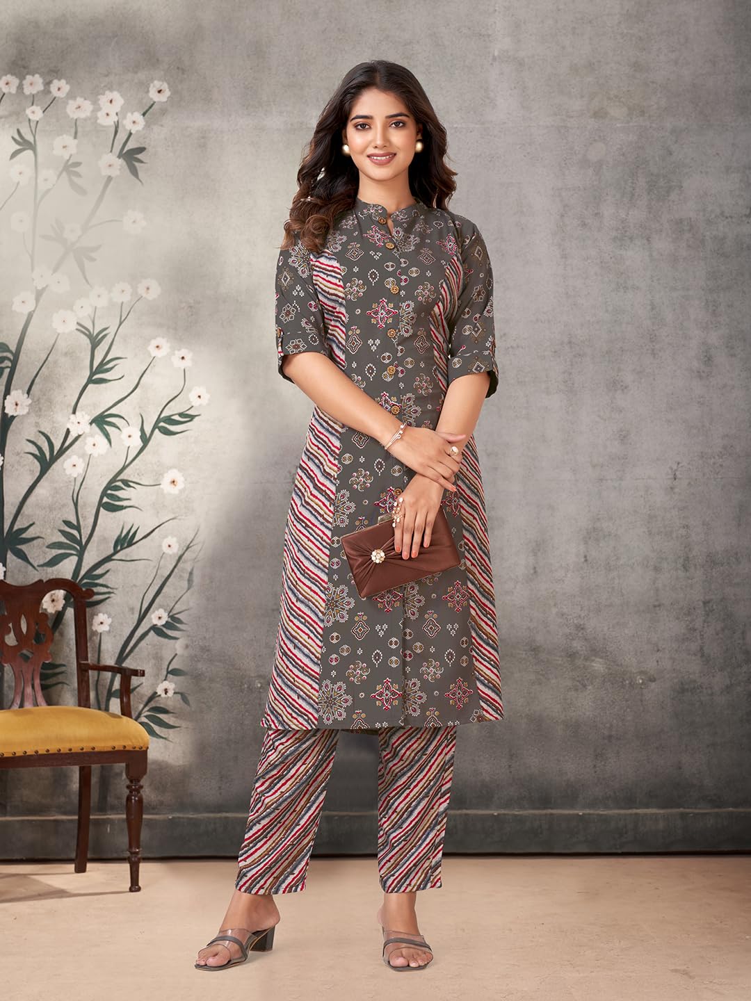 Pratham Blue WomenS Viscose Rayon Straight Kurta With Palazzos |Kurta Set For Women |Women Kurta|Women Printed Kurta Sets Kurti