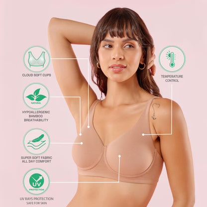 Enamor Womens Cotton Wire Free Casual T-Shirt Bra (IO05_Honey Beige