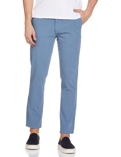 The Indian Garage Co Men Slim Fit Solid Mid-Rise Stretchable Chinos Steel Blue