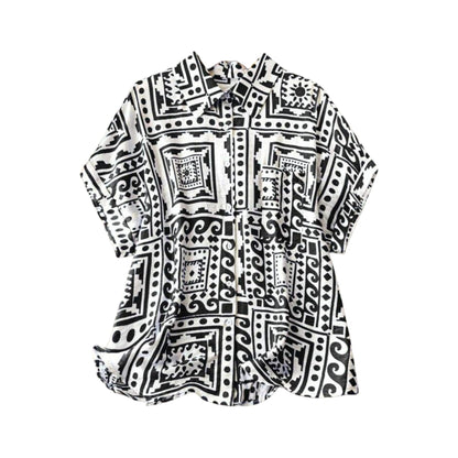 Gufrina WomenS Polyester Shirt With Pocket Half Raglan Sleeves Spread Collar Neck Geometric Printed Relaxed Fit And Standard Le