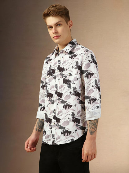 Dennis Lingo Men Blue Aop Relaxed Fit Full Sleeve Spread Collar Shirts