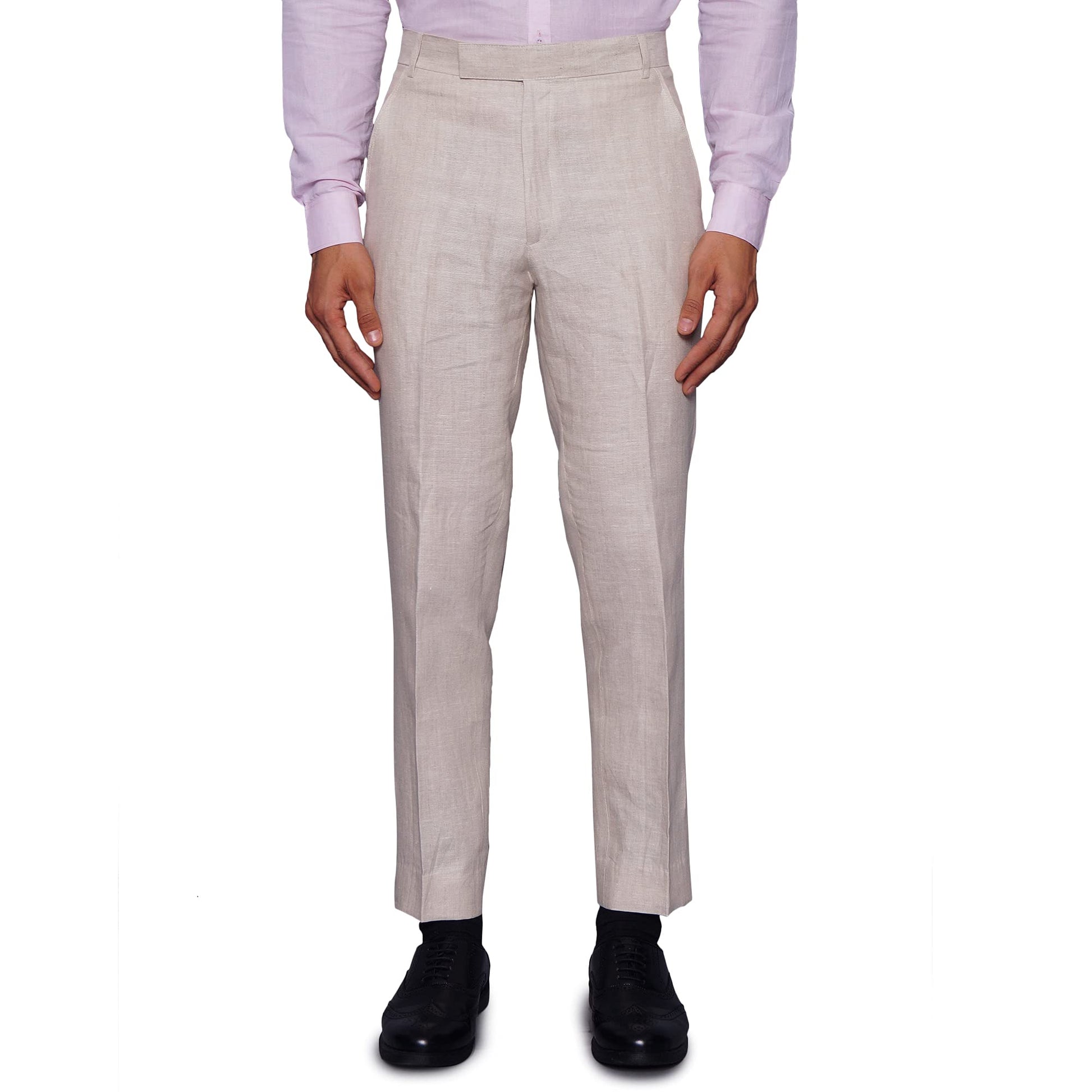 WINTAGE Mens Regular Fit Linen Pants Natural
