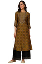 W for Woman Mustard Yellow Geometric Printed Sequined Straight Kurta