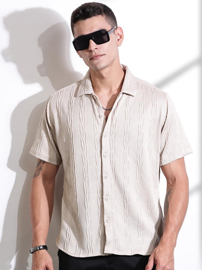 Thomas Scott Mens Solid Oversized Fit Shirt (TS1691_Beige