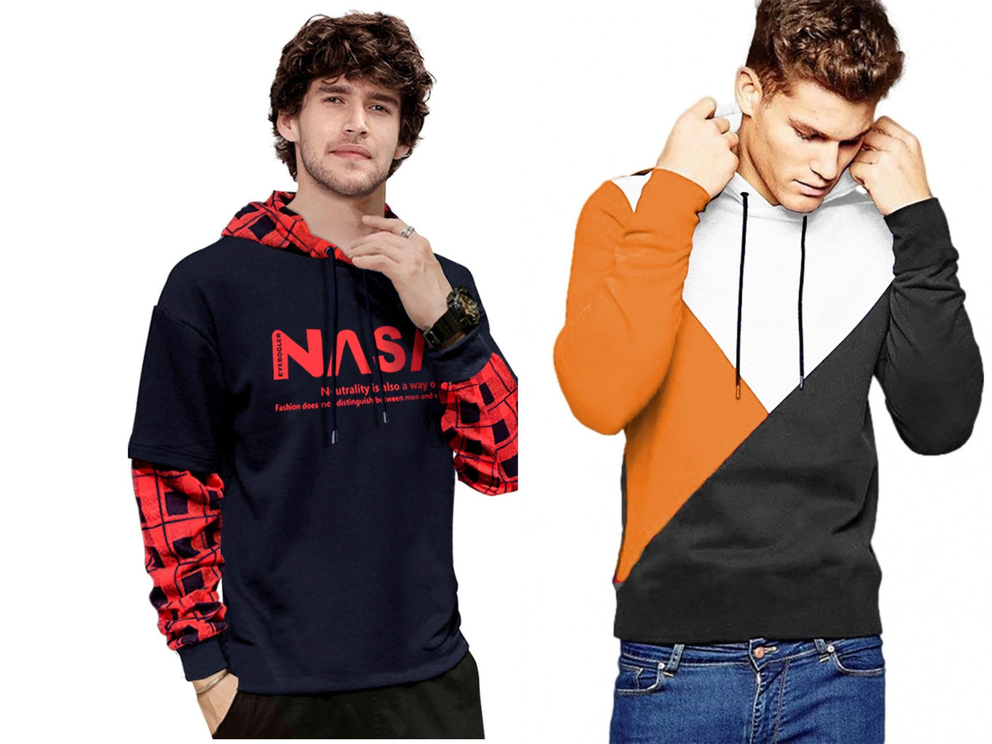 Noble Monk Men Stylish Printed T-Shirt (Pack Of 2) | Full Sleeve | Hooded Neck | Combo Hoodies For Men