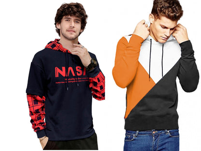 Noble Monk Men Stylish Printed T-Shirt (Pack Of 2) | Full Sleeve | Hooded Neck | Combo Hoodies For Men