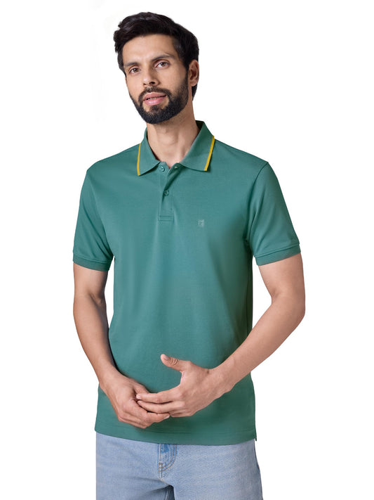 XYXX Mens Solid Cotton Polo T-Shirt | Mercerized Pique Polo Collor Tshirts | Half Sleeves | Solid-Slim Fit | Aqua Green