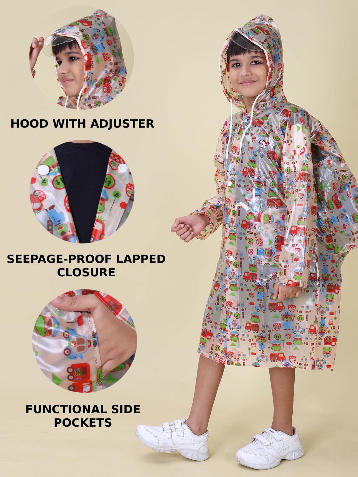 Rupa Rainwear for Kids, Waterproof PVC Rain Jacket with Carry Bag, Teddy Printed Design, Pack of 1