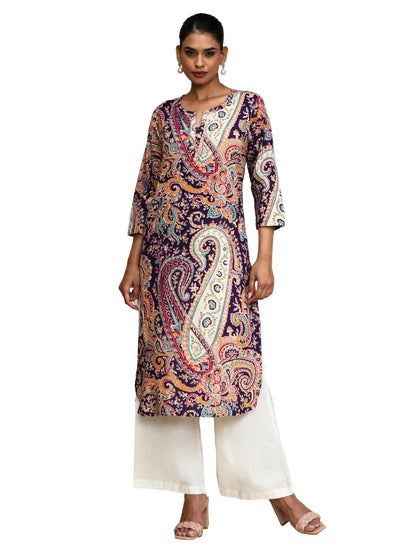 Varanga Women Paisley Printed Three Quarter Sleeve Kurta Purple
