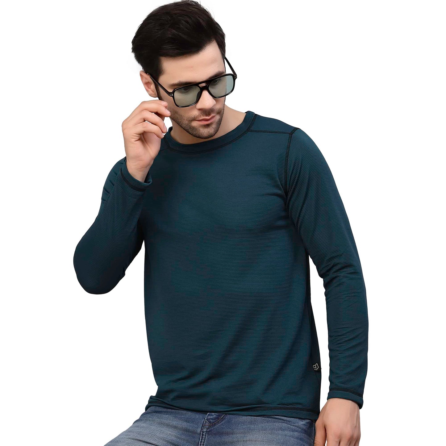 Rigo Men Teal Poly Corduroy T-Shirt
