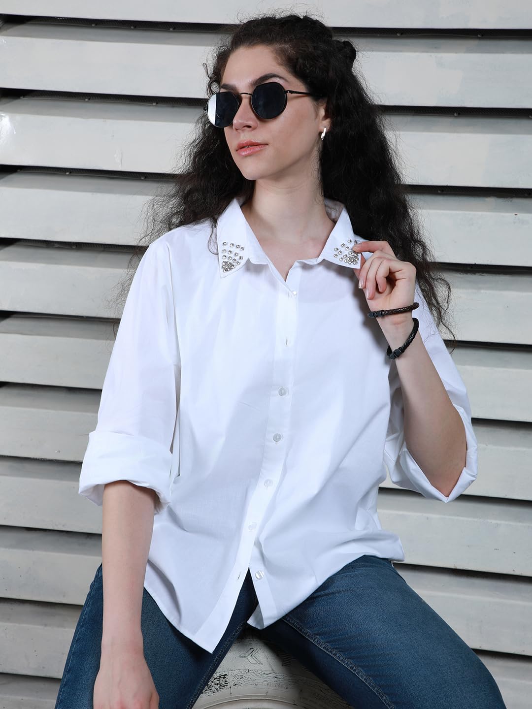 High Star WomenS Oversized Fit Shirt (Hswshs2434_White