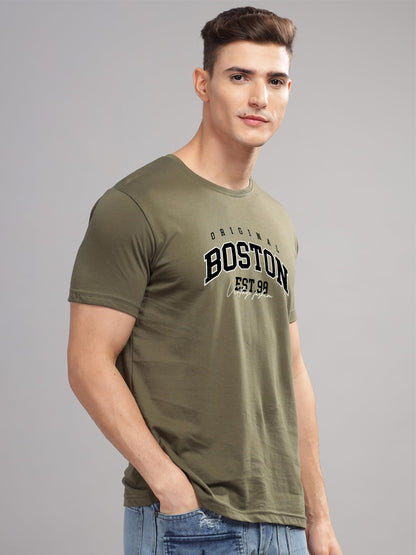 ADRO Mens Printed T Shirt - Premium Cotton Graphic Printed Tshirt - Olive T-Shirt - RN24-BOST-OL