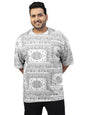 Veirdo Mens 100% Cotton Oversized Loose Baggy Fit Drop Shoulder Paisley Printed Plus Size T-Shirt Whit