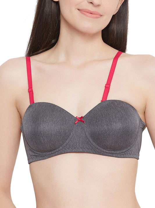 Clovia Womens Padded Underwired Full Cup Printed Multiway Balconette Strapless Bra (BR2107P05_Grey_38B)