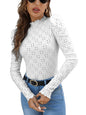Sugathari Girls & Womens White Spring/Summer Slim Fit High Neck T-Shirt with Stand Collar, Cap Sleeves and Eyelet Embroidery F