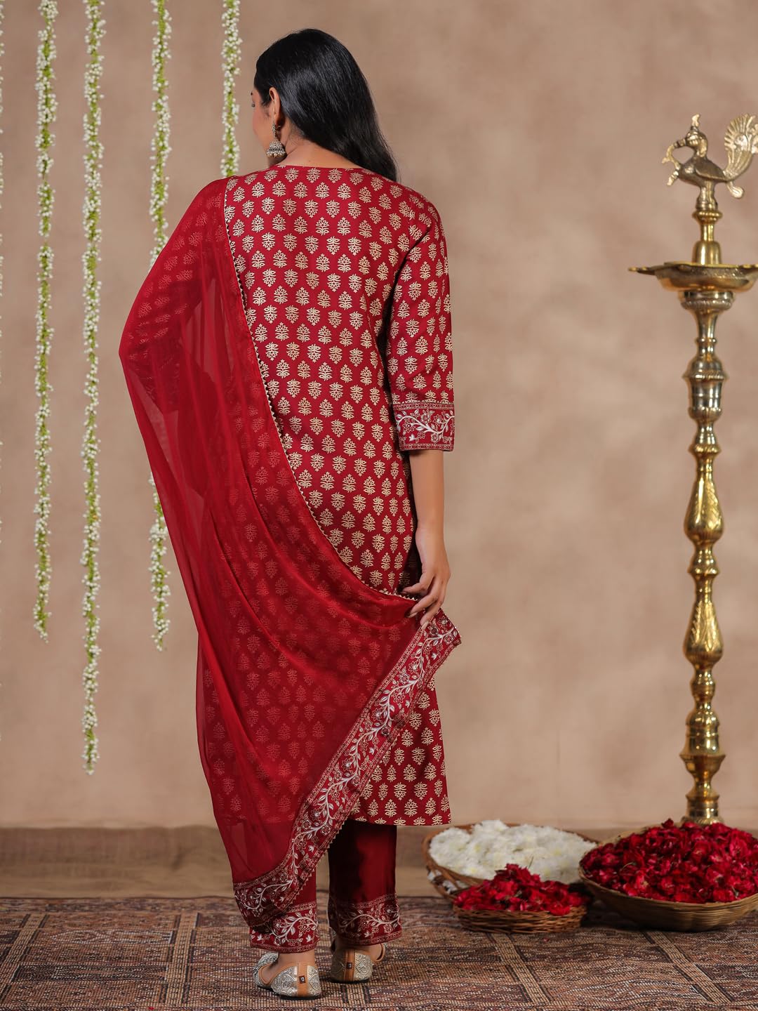 anubhutee Ethnic Motif Printed Straight Kurta Trouser Set with Dupatta