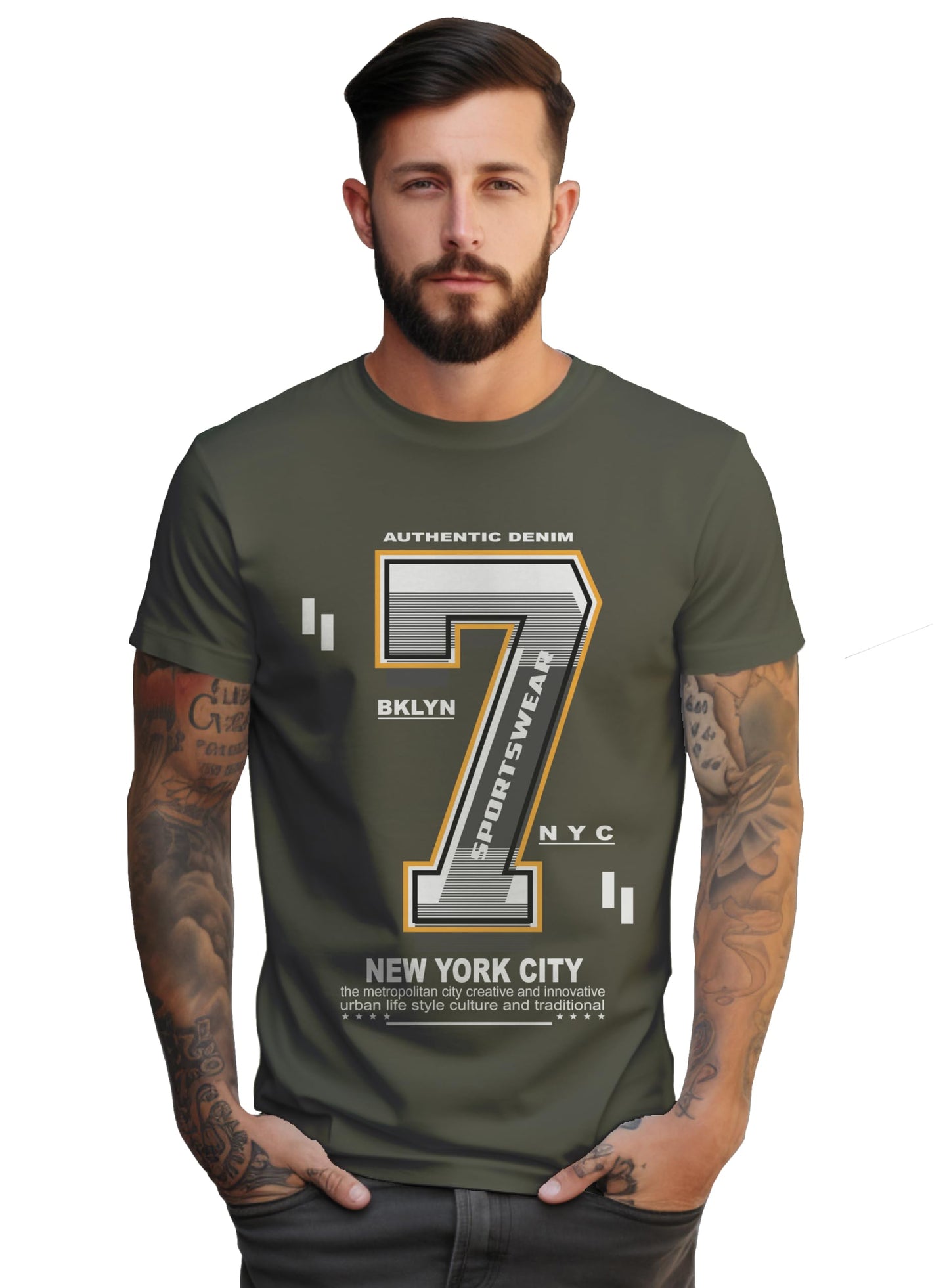 Peppyzone Mens Regular Fit T-Shirt (PZ-Number-9910_Olive2