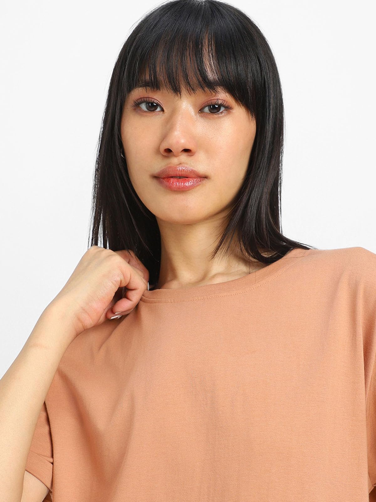 Juneberry Pure 100% Cotton Oversized Loose Baggy Fit Round Neck With Drop Shoulder Swanwhite & Cork Half Sleeves Boyfriend T-Shi