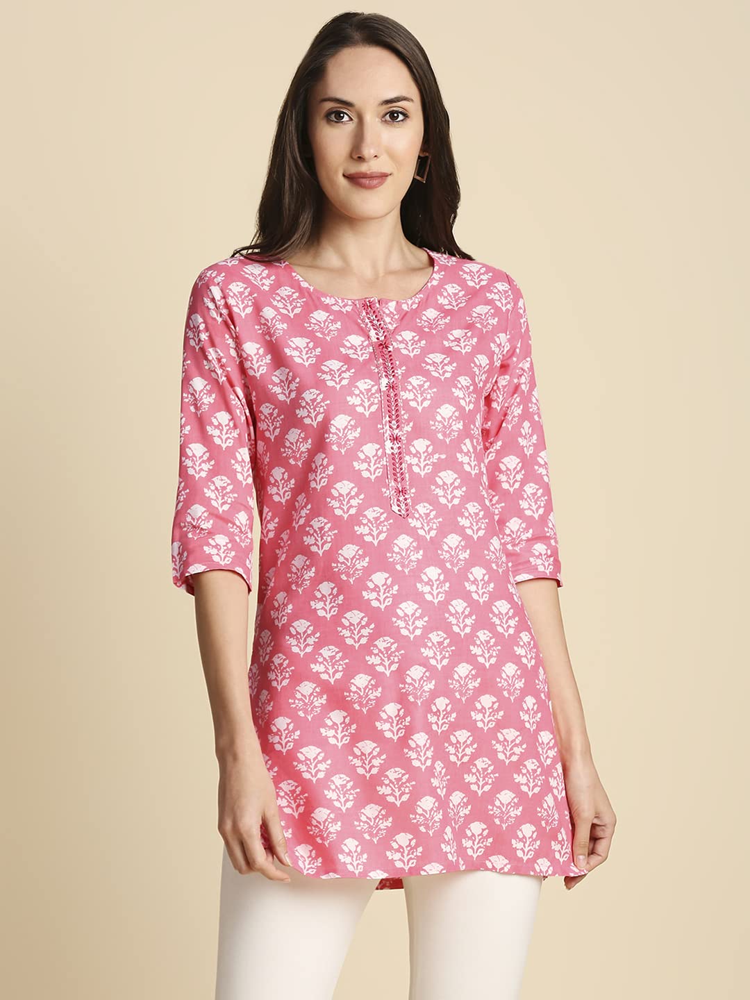 Anubhutee WomenS Rayon Printed Straight Kurti Pink