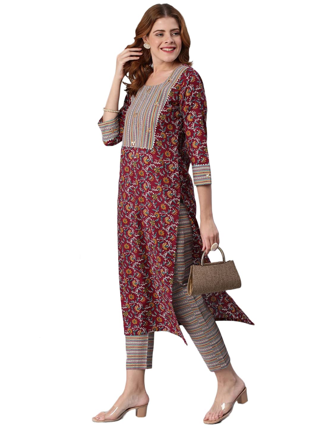 ANNI DESIGNER Womens Cotton Blend Printed Straight Kurta and Pant (SHIVPURI-Maroon_S_Maroon_Small)