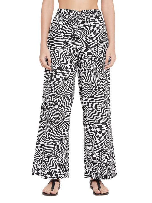 Clovia WomenS Crepe Print Me Pretty Flared Pants (Rw0042E18_White_Xs)