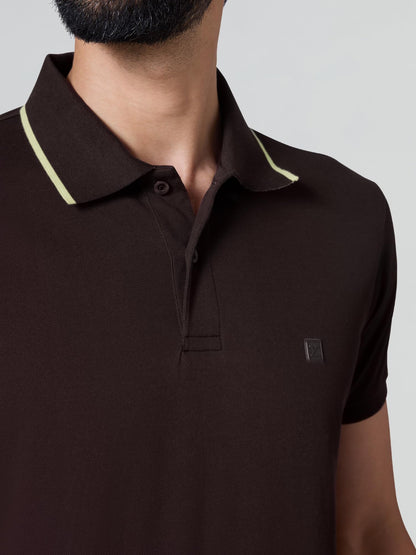 XYXX Mens Solid Cotton Polo T-Shirt | Mercerized Pique Polo Collor Tshirts | Half Sleeves | Solid-Slim Fit | Espresso Brown