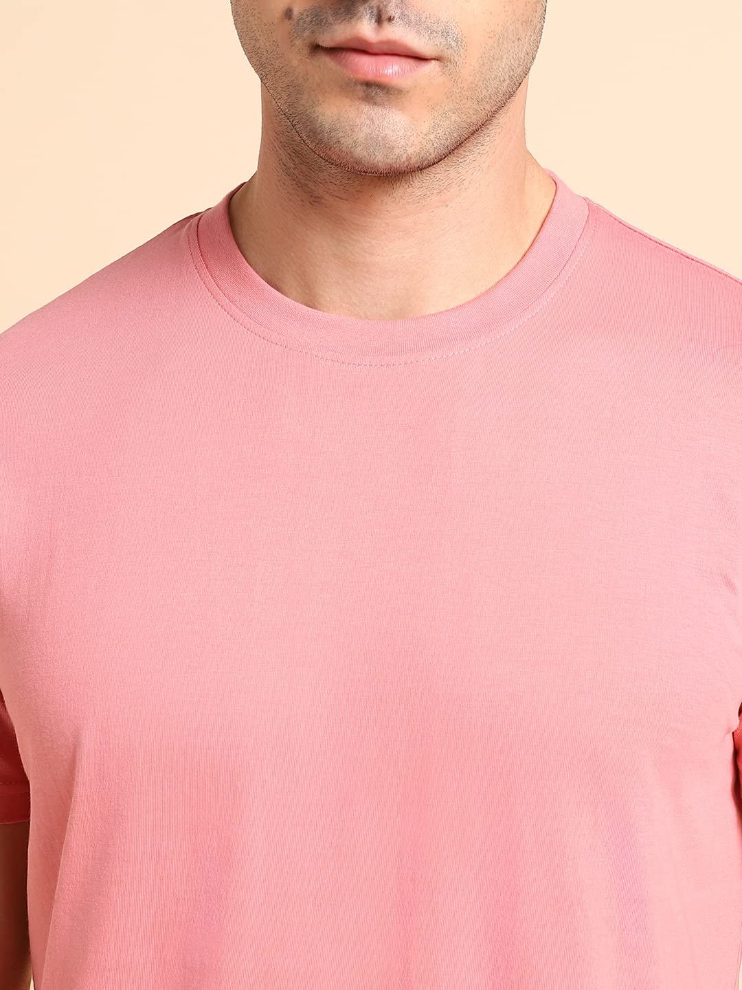 Dennis Lingo MenS Pink Slim Fit Solid Round Neck T-Shirt