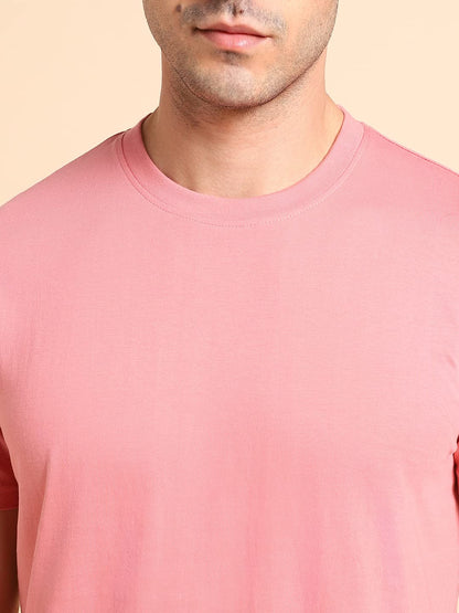 Dennis Lingo MenS Pink Slim Fit Solid Round Neck T-Shirt